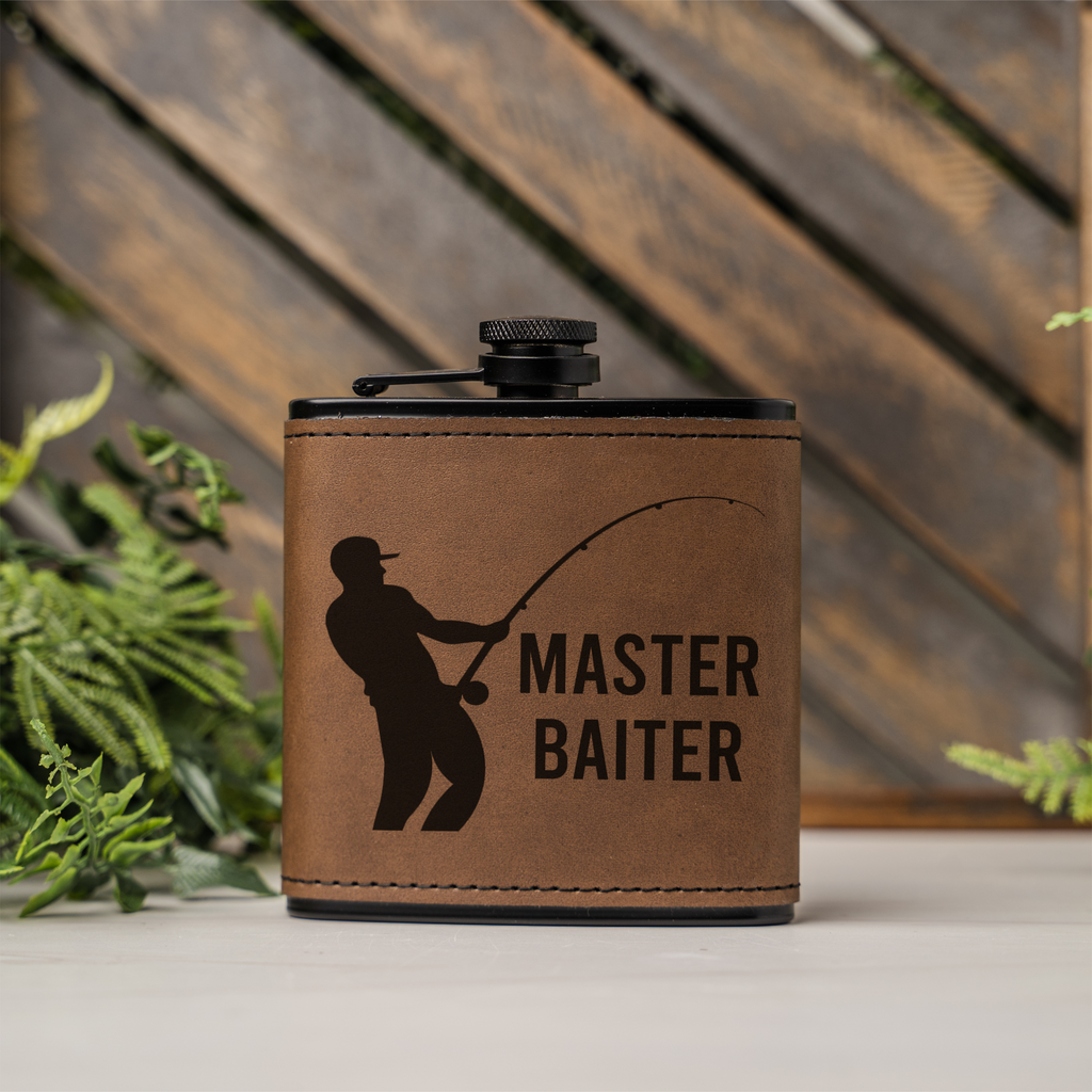 "Master Baiter" Engraved Leather Flask