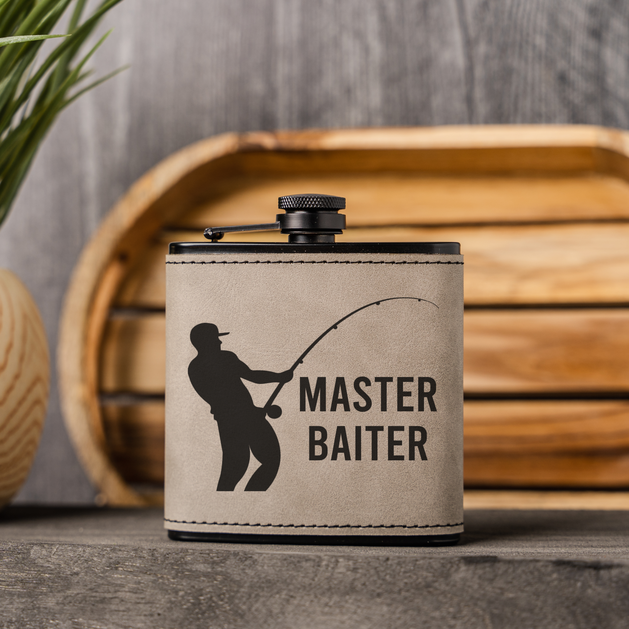 "Master Baiter" Engraved Leather Flask