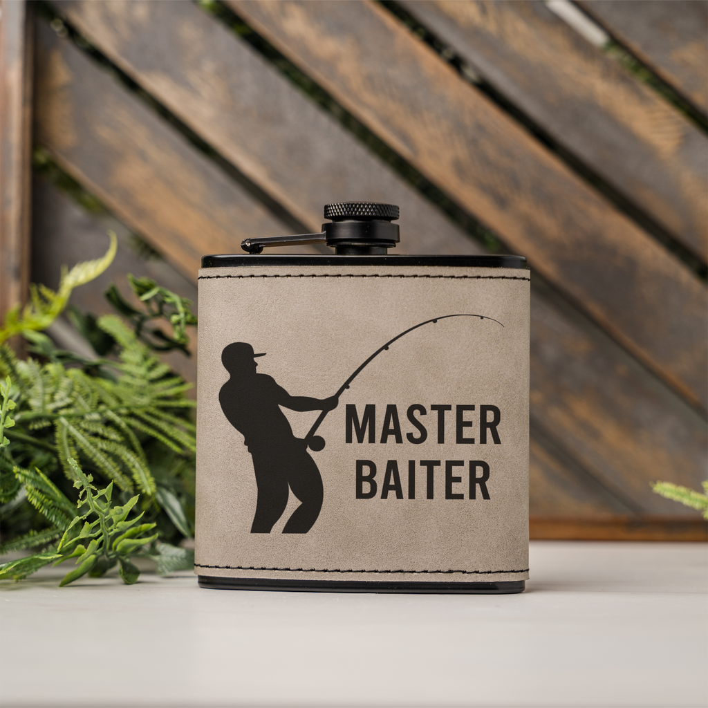 "Master Baiter" Engraved Leather Flask