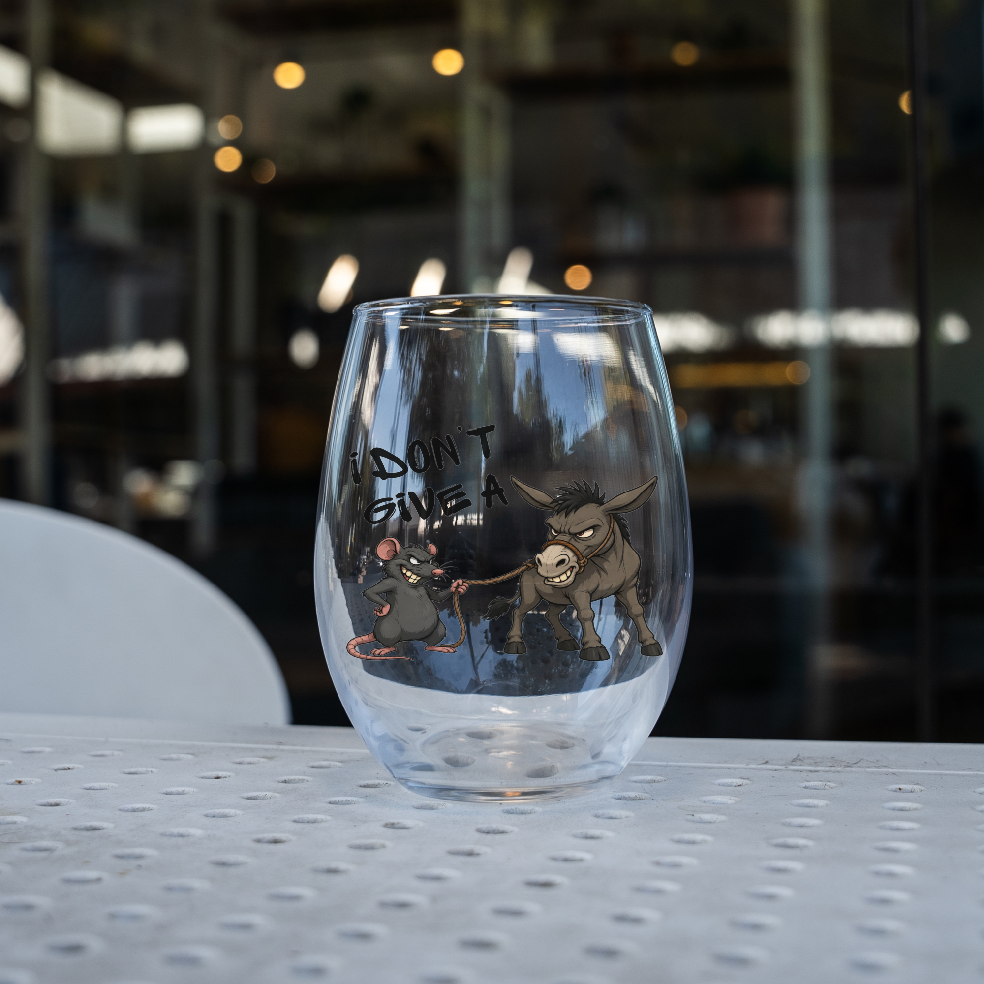 I Don't Give a Rat's Ass Funny Stemless Wine Glass