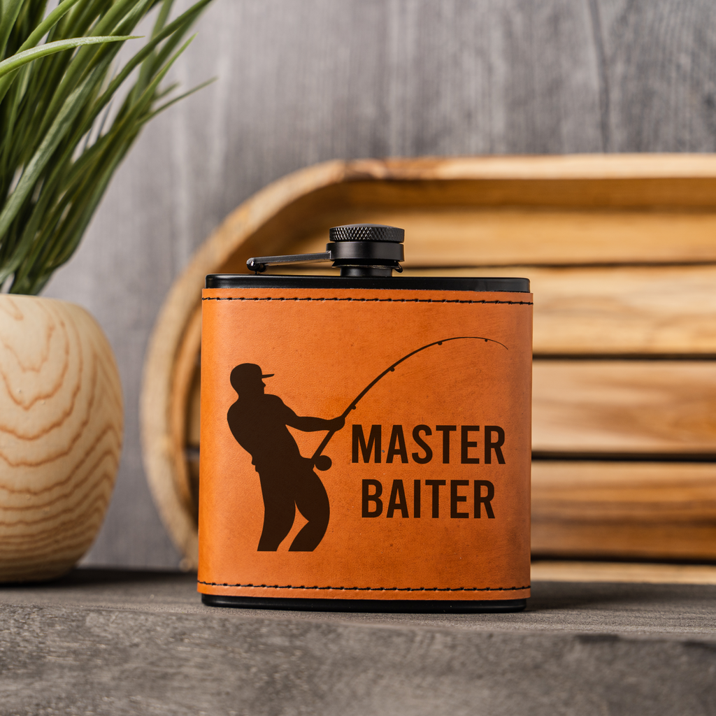"Master Baiter" Engraved Leather Flask
