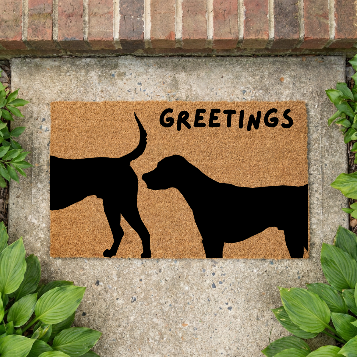 Dog Sniffing Butt Greeting Welcome Mat