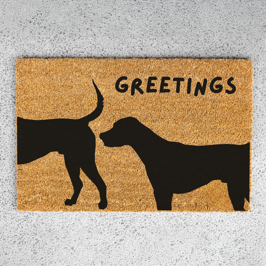 Dog Sniffing Butt Greeting Welcome Mat