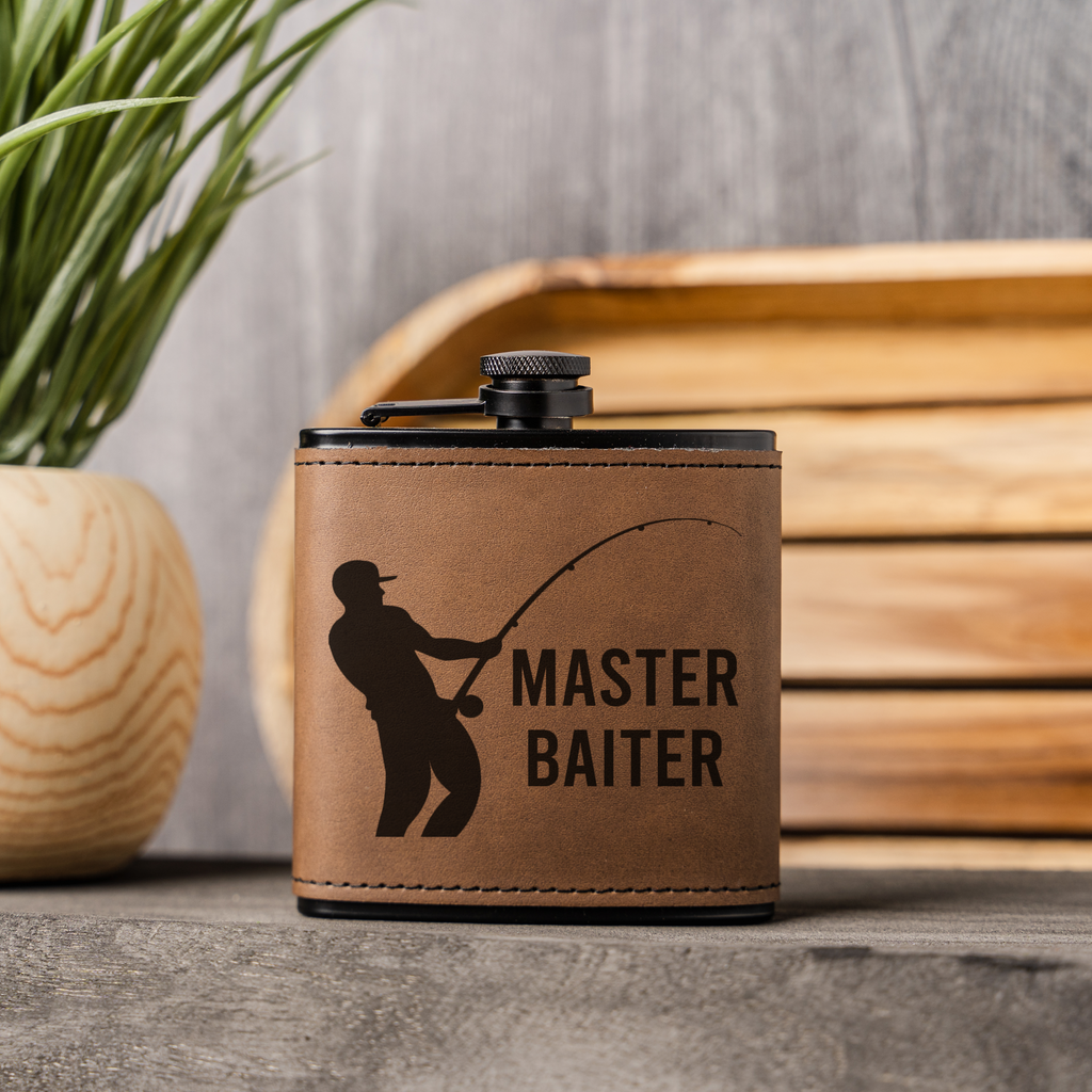 "Master Baiter" Engraved Leather Flask