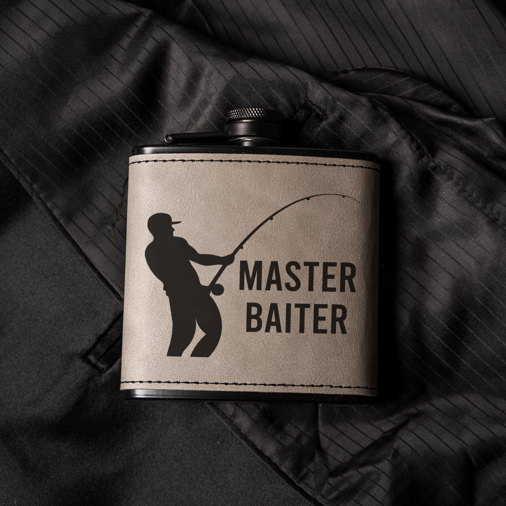 "Master Baiter" Engraved Leather Flask