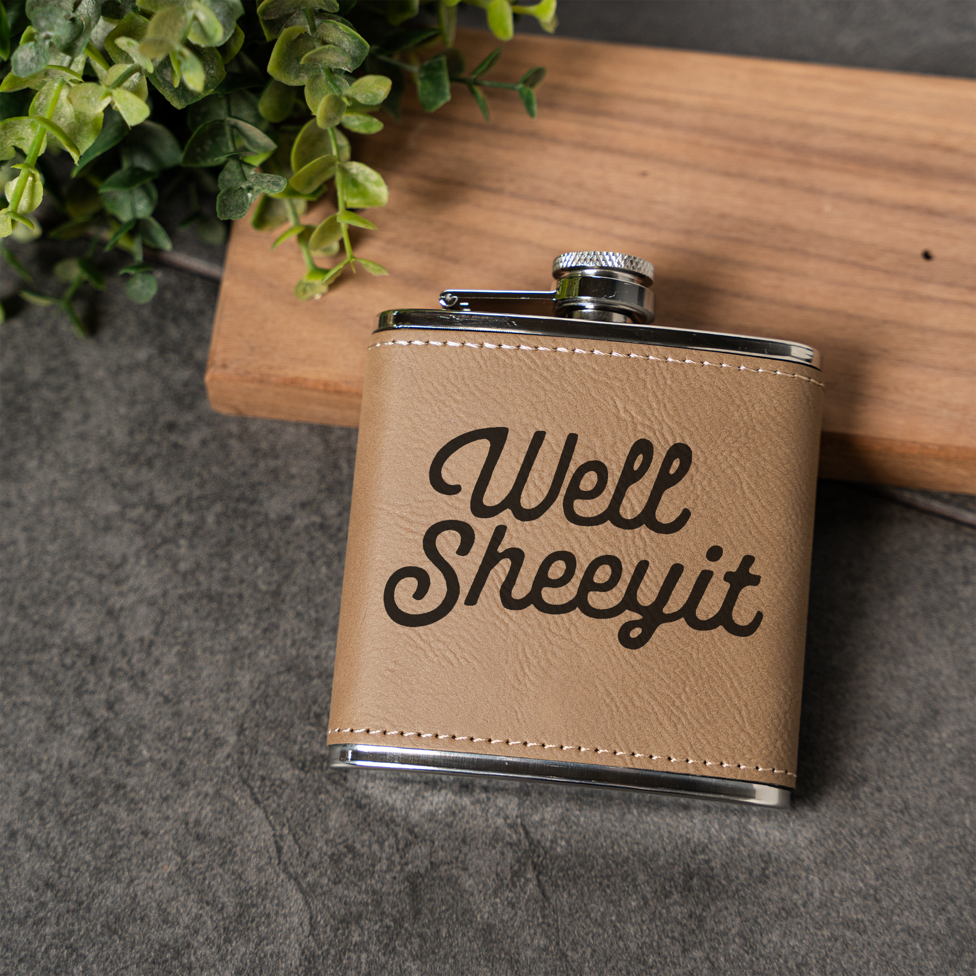 Well Sheeyit Engraved Flask