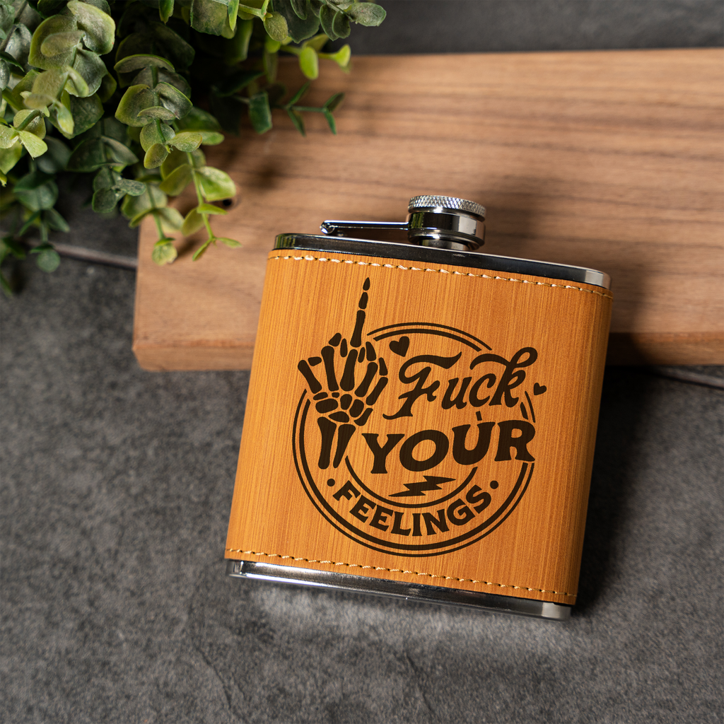 Fuck Your Feelings Skeleton Leather Wrapped Flask