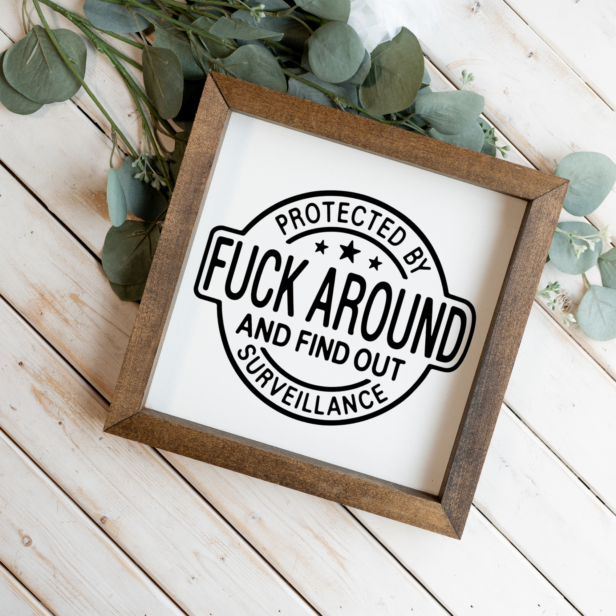 Protected by Fuck Around and Find Out Surveillance Framed Sign