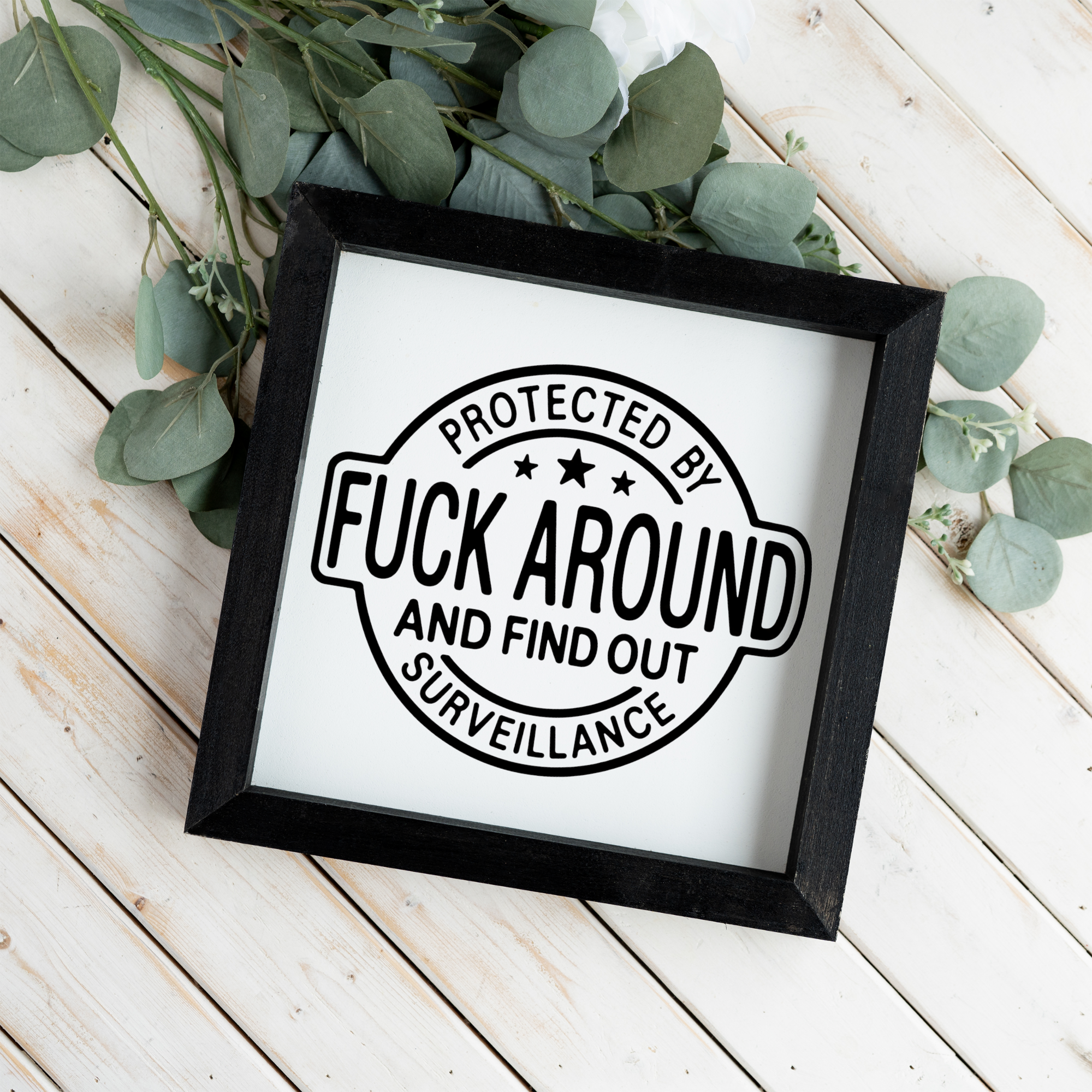 Protected by Fuck Around and Find Out Surveillance Framed Sign