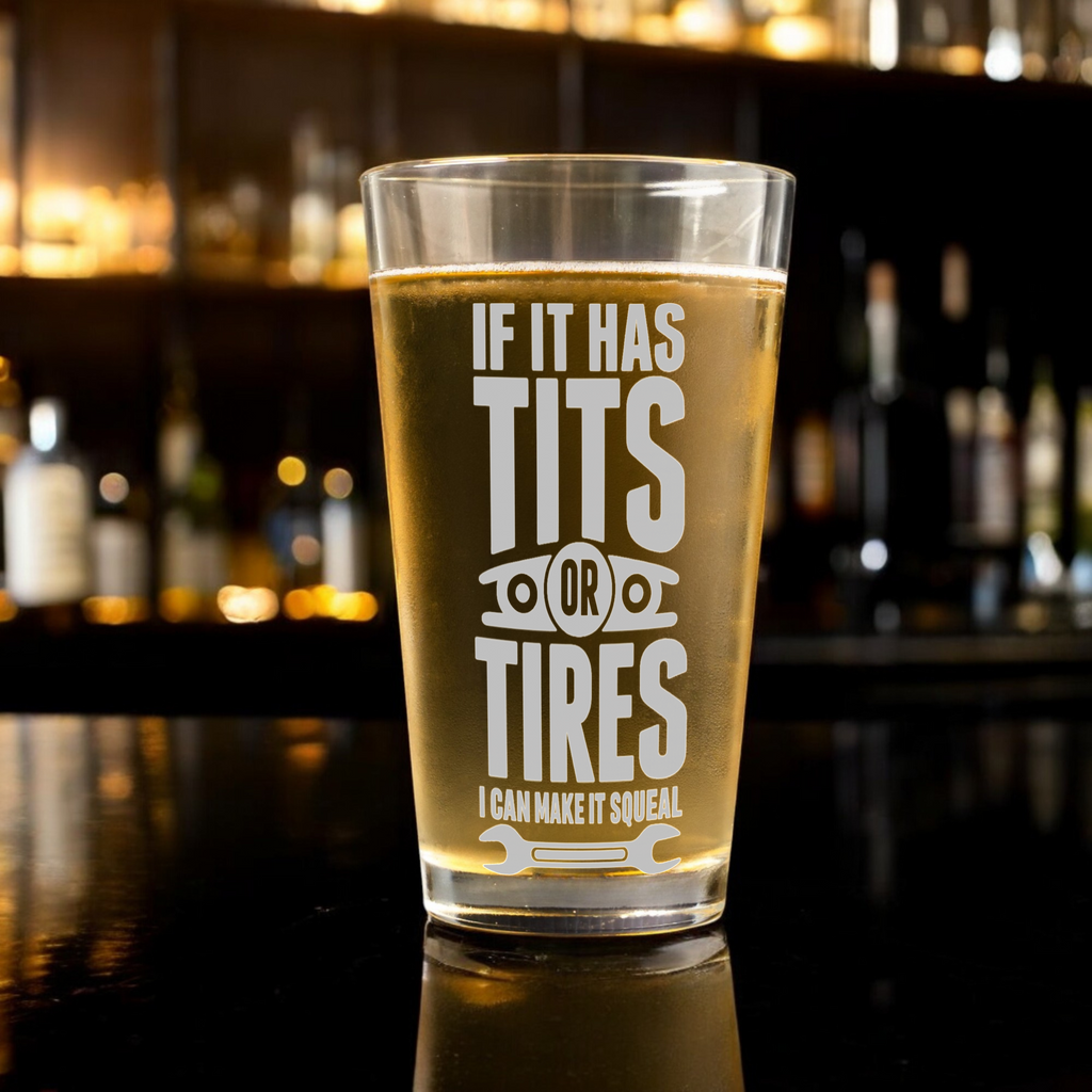 Tits or Tires Mechanic Beer Glass