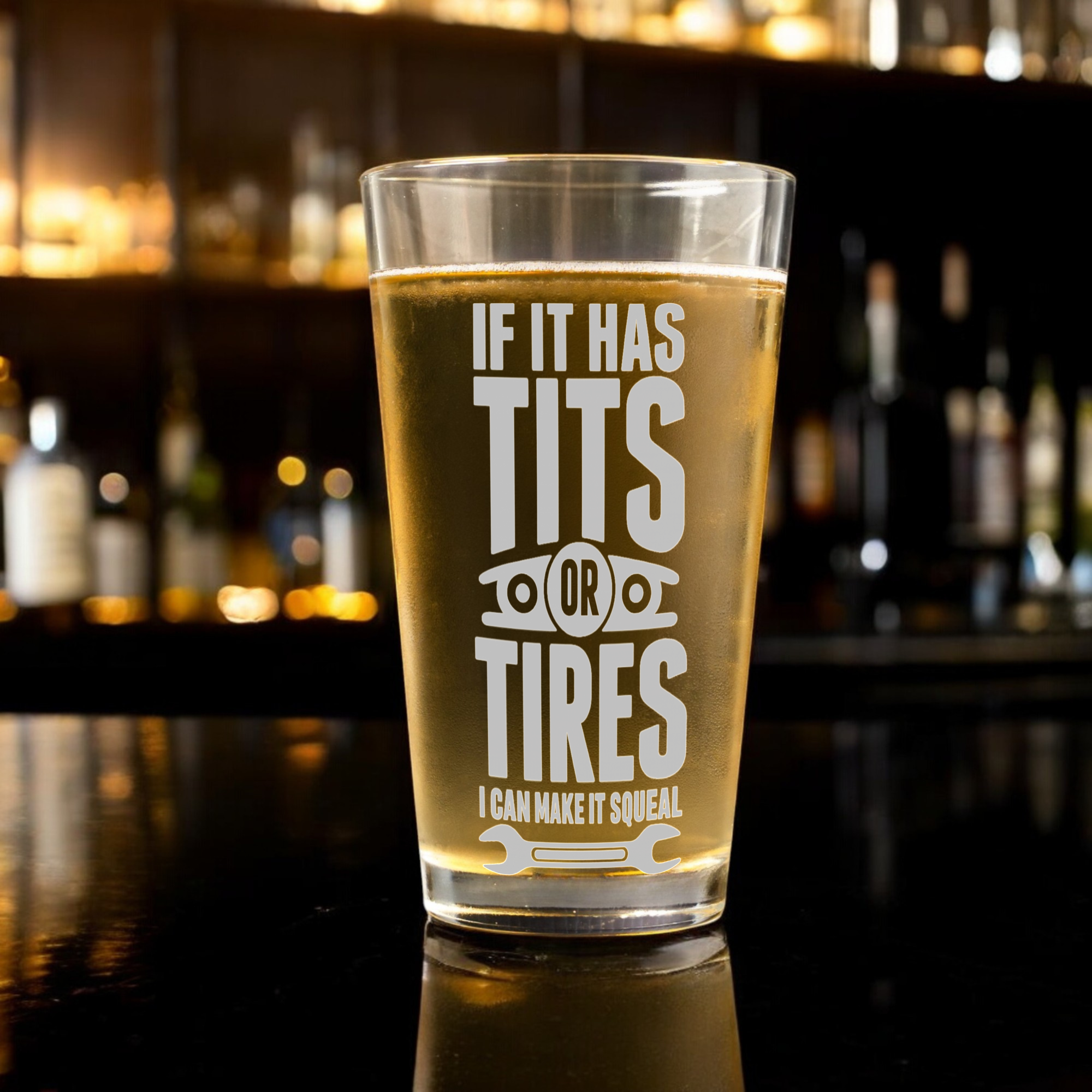 Tits or Tires Mechanic Beer Glass