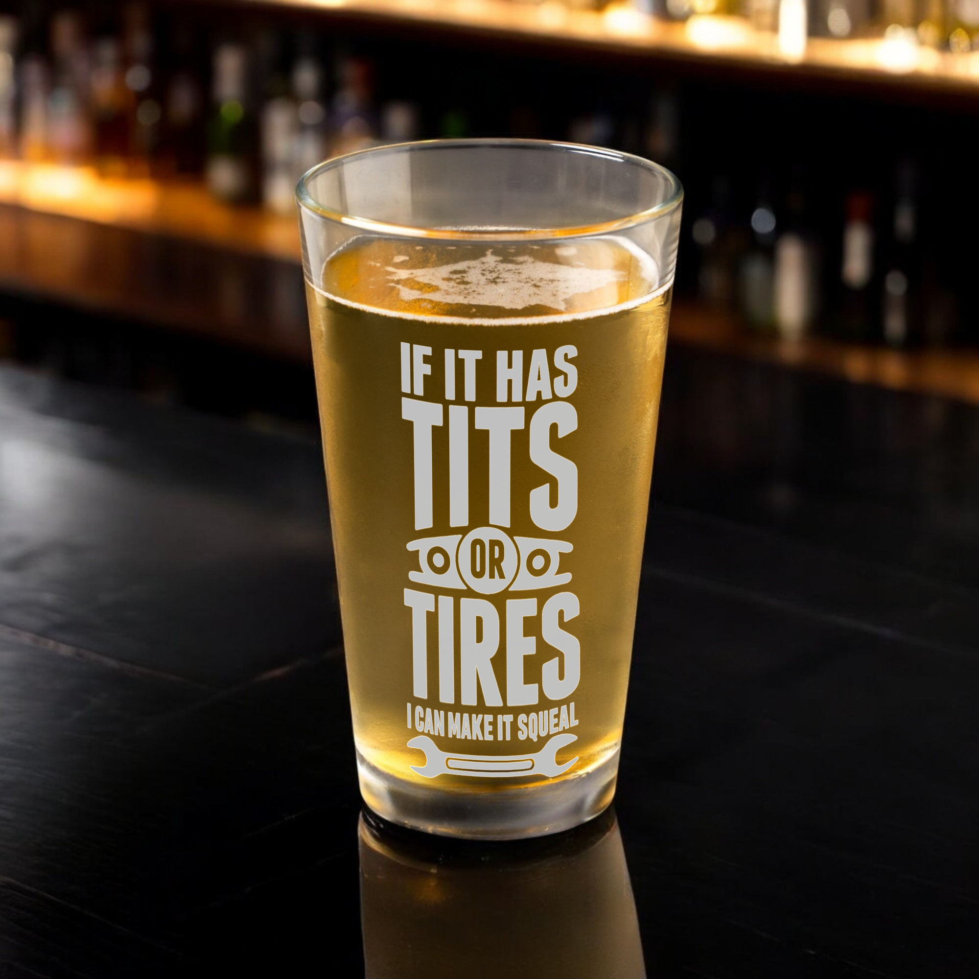 Tits or Tires Mechanic Beer Glass